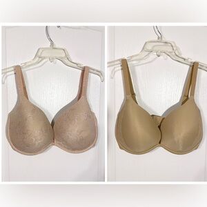 2 Pc Lilyette 38DD Padded Push Up Underwire Bra Lot Peach Lace & Nude